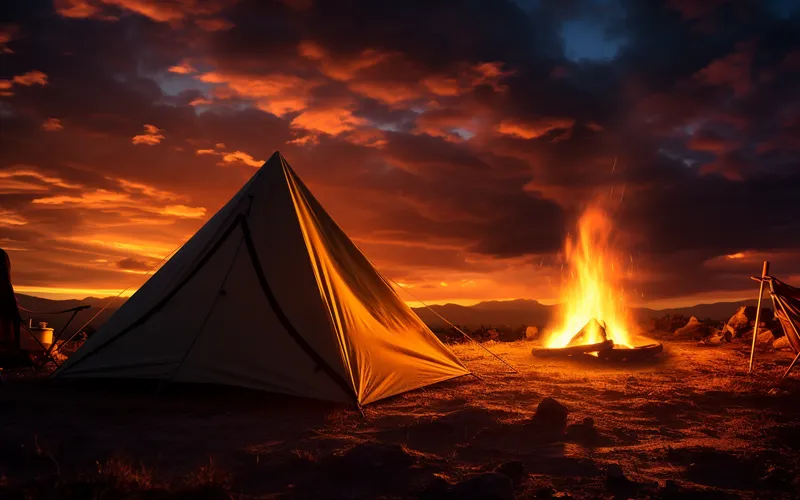 Zelt Mit Feuer Aufkleber - Outdoor-Sticker Für Auto Und Fenster
